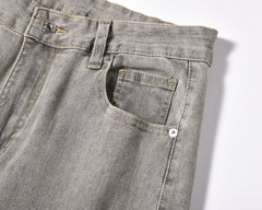 Grey Overlock Stitch Stacked Flare Leg Denim