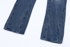 Blue Gradient Rinse Wash Loose Fit Flare Leg Denim