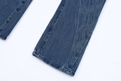 Blue Gradient Rinse Wash Loose Fit Flare Leg Denim