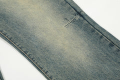Light Blue Vintage Washed Double Work Patch Pocket Flare Leg Denim
