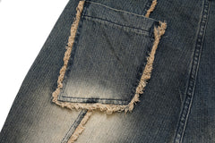 Blue Rinse-Dyed Raw Thread Split Seam Straight Leg Denim