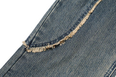 Blue Rinse-Dyed Raw Thread Split Seam Straight Leg Denim