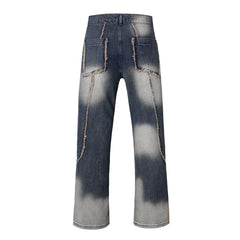 Blue Rinse-Dyed Raw Thread Split Seam Straight Leg Denim