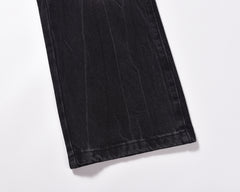 Black Faded Worn In Wash Patch Pocket Straight Leg Work Denim