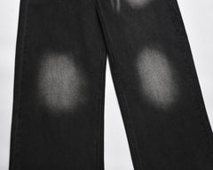 Black Faded Spot & Whisker Wash Straight Leg Denim
