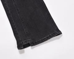 Black Faded Worn In Wash Uneven Seam Panel Slim Leg Denim