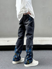 Black Worn In Wash Paint Splatter Flare Leg Denim