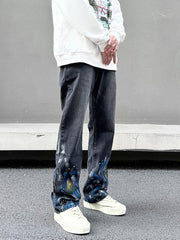 Black Worn In Wash Paint Splatter Flare Leg Denim