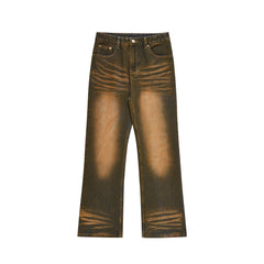 Brown Rust Acid Wash Loose Fit Straight Leg Denim