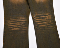 Brown Rust Acid Wash Loose Fit Straight Leg Denim