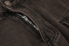Brown Stone Wash Multi-Pocket Wide Leg Work Pants