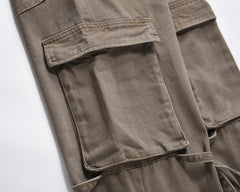 Light Brown Large Flap Pocket & Strap Loose Fit Cargo Denim