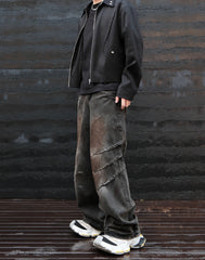 Black Destroyed Wash Sculpted Baggy Wide Leg Denim