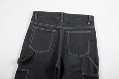 Black Overdyed Zip Flare Leg Work Pants