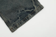 Blue Worn In Wash Paint Splash Cross Seam Flare Leg Denim