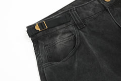 Black Faded Worn In Wash Multi-Pocket Cargo Twill Pants
