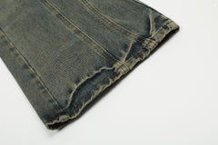 Light Blue Bleach Worn In Wash 3D Wave Seam Wide Leg Denim