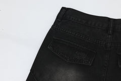 Black Faded Worn In Wash Ripped Multi-Pocket Wide Leg Work Denim
