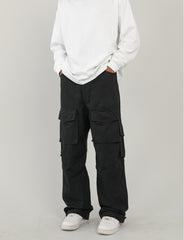 Black Vintage Wash Hard Wide Leg Cargo Pants