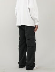 Black Vintage Wash Hard Wide Leg Cargo Pants