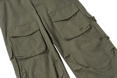 Army Green Vintage Wash Hard Wide Leg Cargo Pants