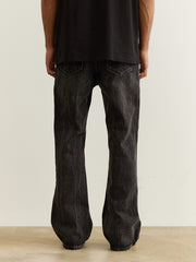 Black Stone Worn In Wash Flare Leg Denim