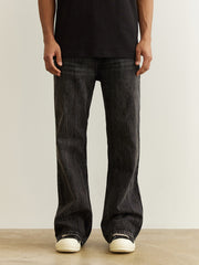 Black Stone Worn In Wash Flare Leg Denim