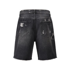 Black Vintage Wash Heavy Distressed & Ripped Denim Shorts