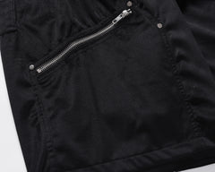 Black Diagonal Zip Patch Work Pocket Sweatpant Shorts