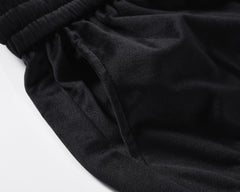 Black Diagonal Zip Patch Work Pocket Sweatpant Shorts