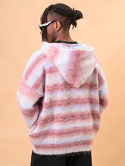 Blue & Red Ombre Striped Knit Hoodie