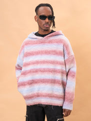 Blue & Red Ombre Striped Knit Hoodie