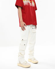 White Camo Snap Cargo Pocket Zip Flare Leg Pants