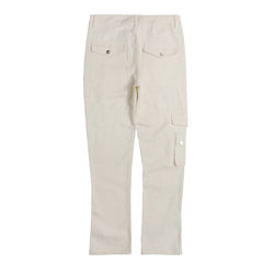 White Camo Snap Cargo Pocket Zip Flare Leg Pants