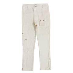 White Camo Snap Cargo Pocket Zip Flare Leg Pants