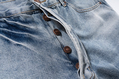 Light Blue Worn In Wash Destroyed Stacked Straight Leg Denim