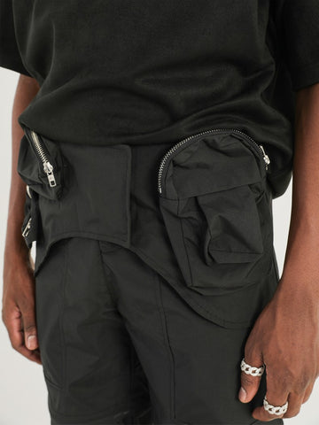 Black Detachable Leg Multi-Pocket Utility Belt Flare Leg Pants
