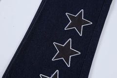 Blue Embroidered Smiling Star Patch Stacked Flare Leg Denim