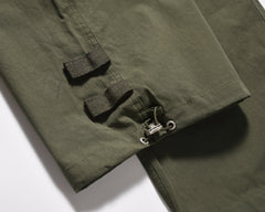 Green Drawstring Front Zip Large Patch Pocket Parachute Pants