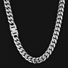 12mm Miami Cuban Link Chain White Gold Plated