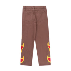 Brown Flames Patch Twill Pants