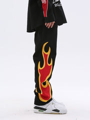 Black Flames Patch Twill Pants