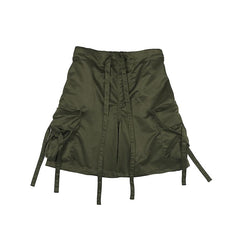 Army Green Drawstring Tape Front & Side Cargo Shorts