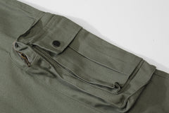 Army Green Zip & Snap Cargo Flare Leg Twill Pants
