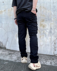 Black 3D Multi-Pocket Zip Stacked Sweatpants