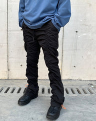 Black Adjustable Ruched Flare Leg Pants
