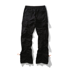 Black Adjustable Ruched Flare Leg Pants