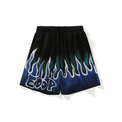 Black & Blue Flame Printed Basketball Shorts