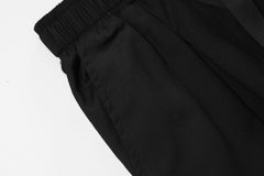 Black Buckle Waist Checkered Side Stripe Twill Shorts