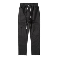 Black Distressed 3D Cargo Pocket Twill Pants